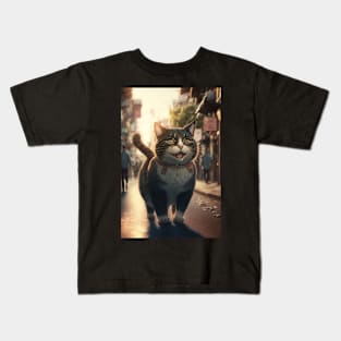 cute cat standing on the street Kids T-Shirt